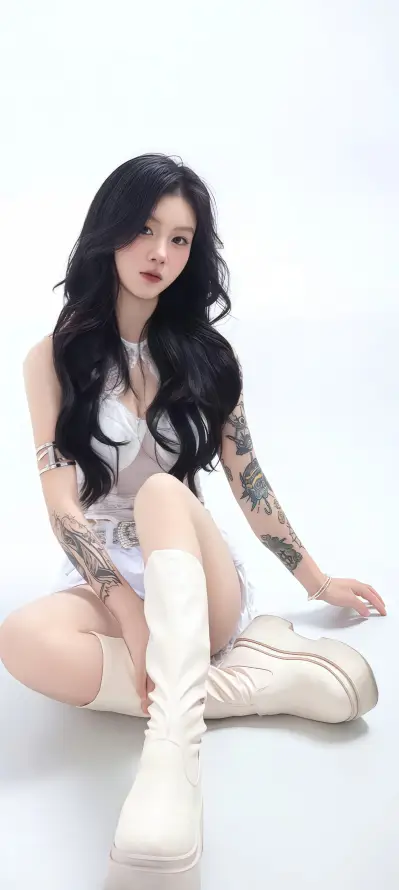 4k坐姿壁纸 - 性感 - 纹身 - 美女「哲风壁纸」