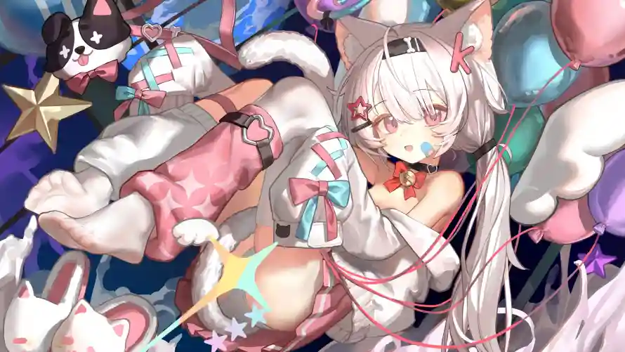 2k兽耳壁纸-可爱 - 少女-星星「哲风壁纸」