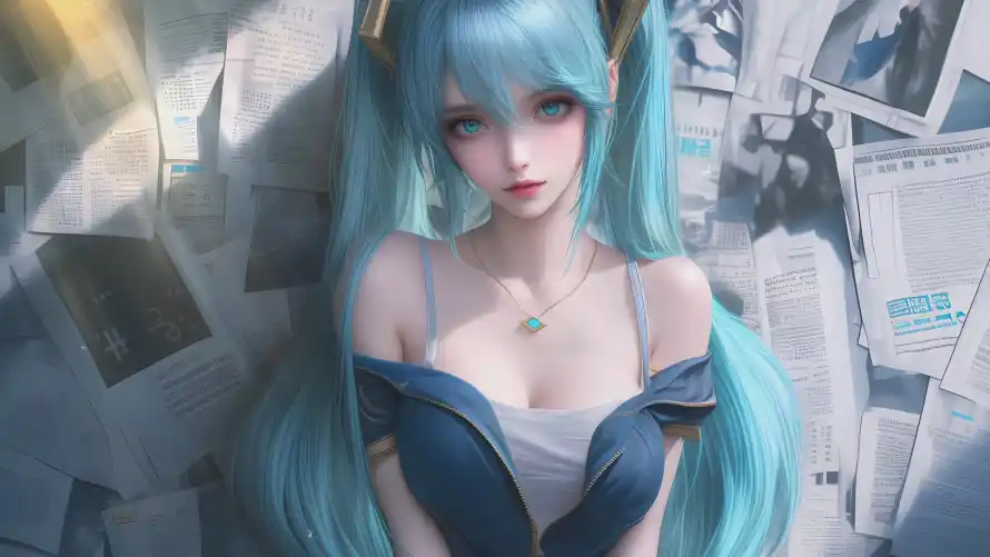 4k3D壁纸-蓝发 - 项链-二次元「哲风壁纸」