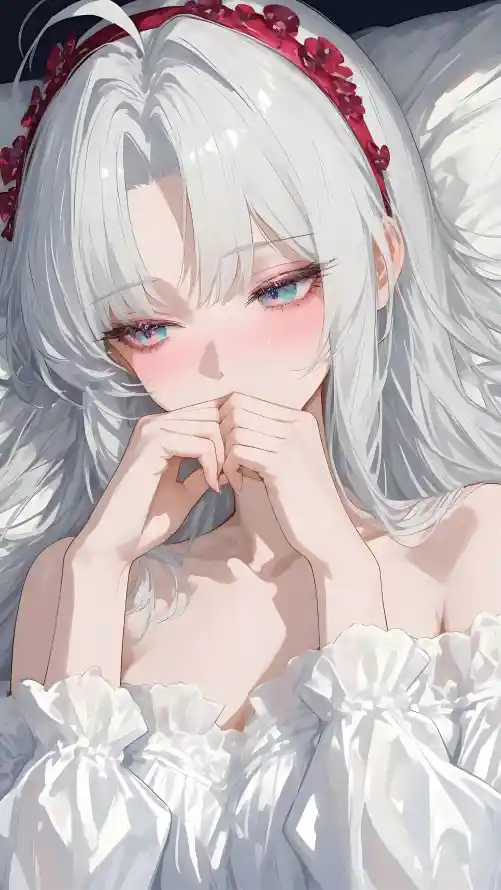 4k害羞壁纸 - 少女 - 白发 - 露肩「哲风壁纸」