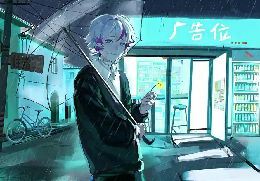 3k忧郁壁纸-插画 - 街头-雨伞「哲风壁纸」
