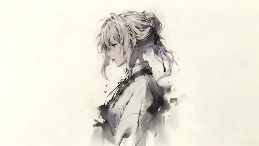 4k侧颜壁纸-少女 - 手绘-金发「哲风壁纸」