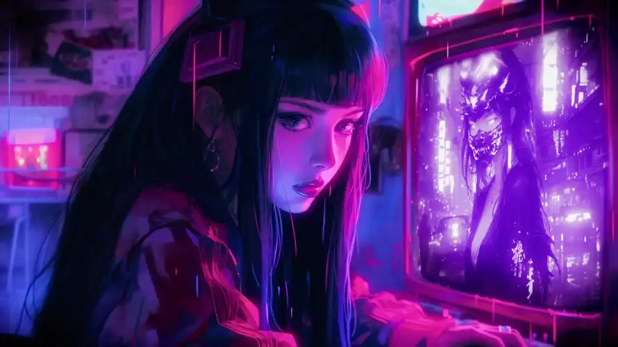 4k插画壁纸-紫色 - 都市-雨夜「哲风壁纸」