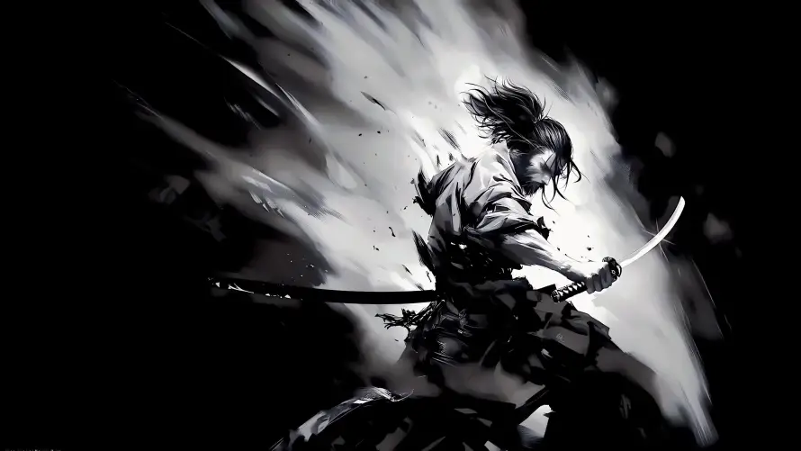 4k墨痕壁纸-打斗 - 拔刀-武士「哲风壁纸」