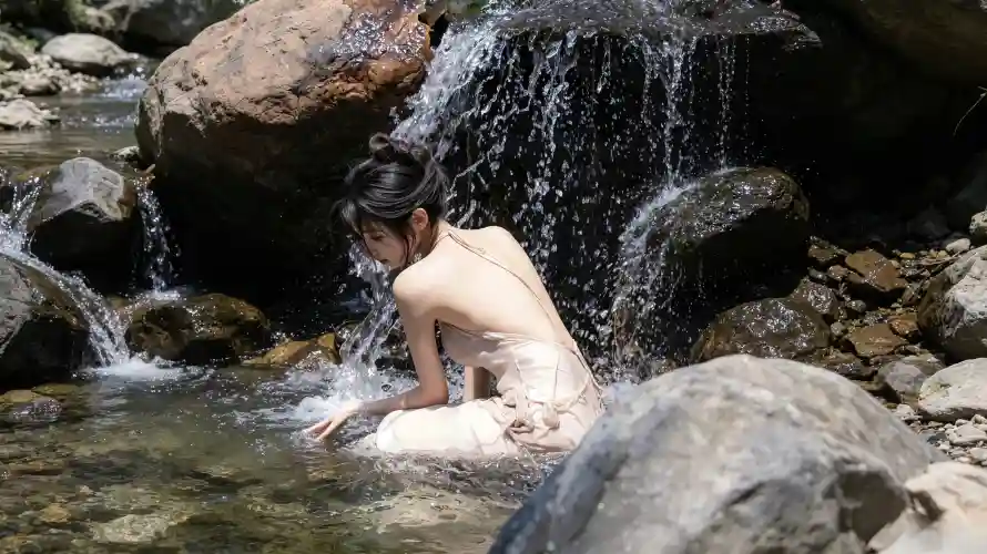 3k好看壁纸-少女 - 山涧-岩石「哲风壁纸」