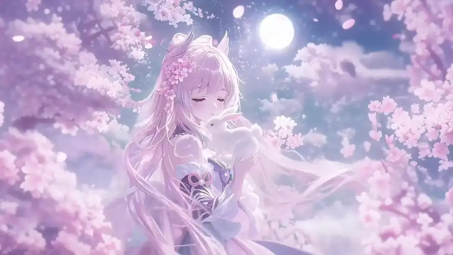 4k原神壁纸-天空 - 少女-月亮「哲风壁纸」