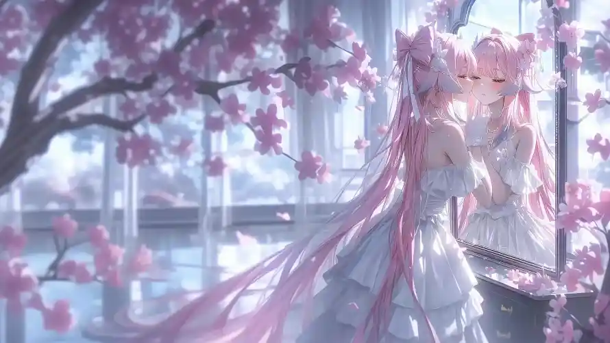 4k倒影壁纸-原神 - 少女-樱花「哲风壁纸」