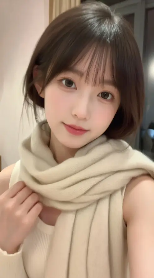 4k围巾壁纸 - 室内 - 少女 - 微笑「哲风壁纸」
