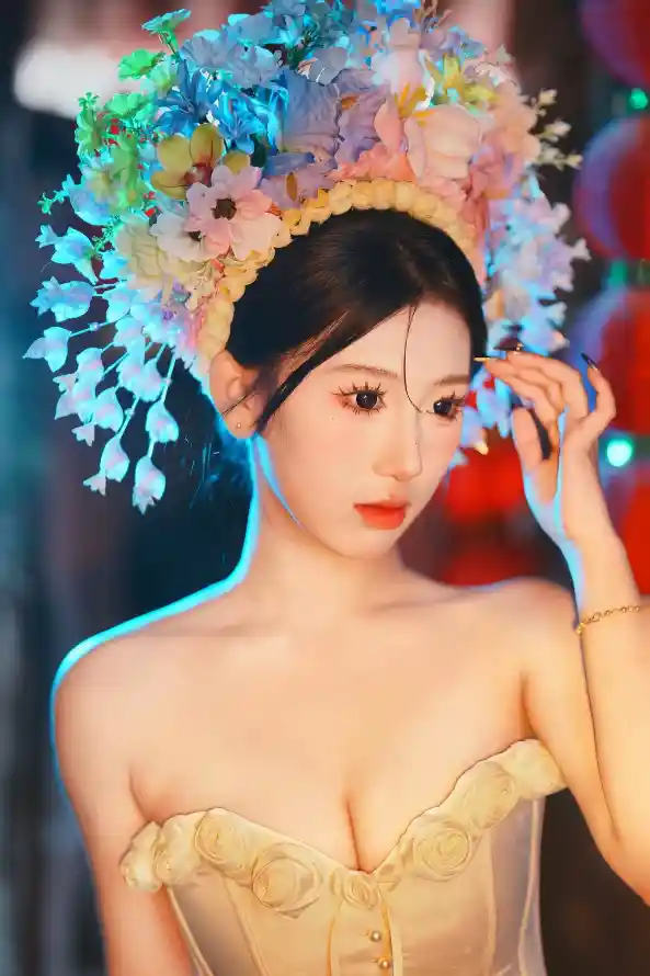 4k簪花壁纸 - 美女 - 花饰 - 露肩「哲风壁纸」