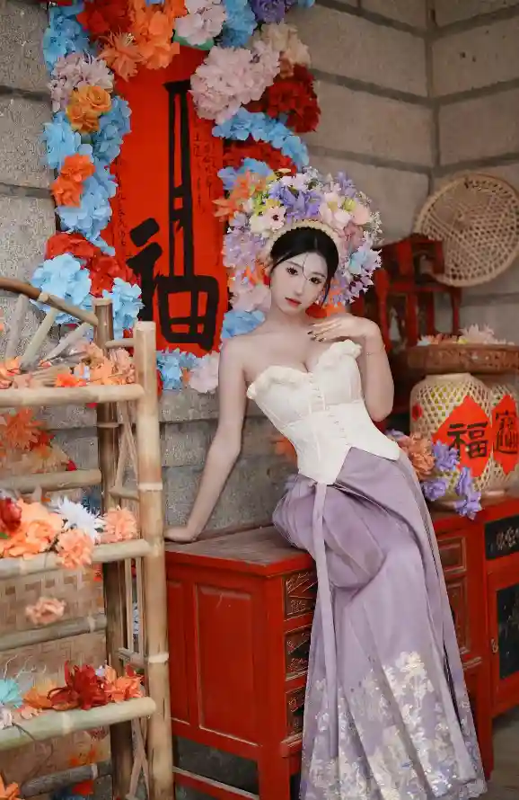 4k写真壁纸 - 福字 - 竹架 - 美女「哲风壁纸」