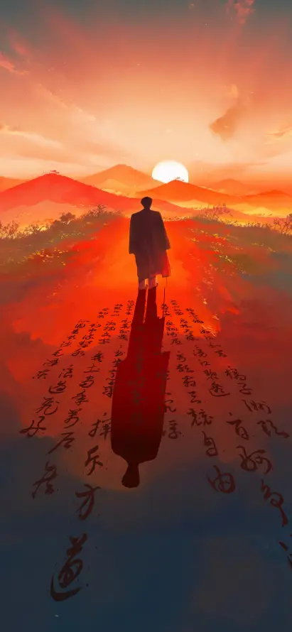 4k书法壁纸 - 伟人 - 剪影 - 日出「哲风壁纸」