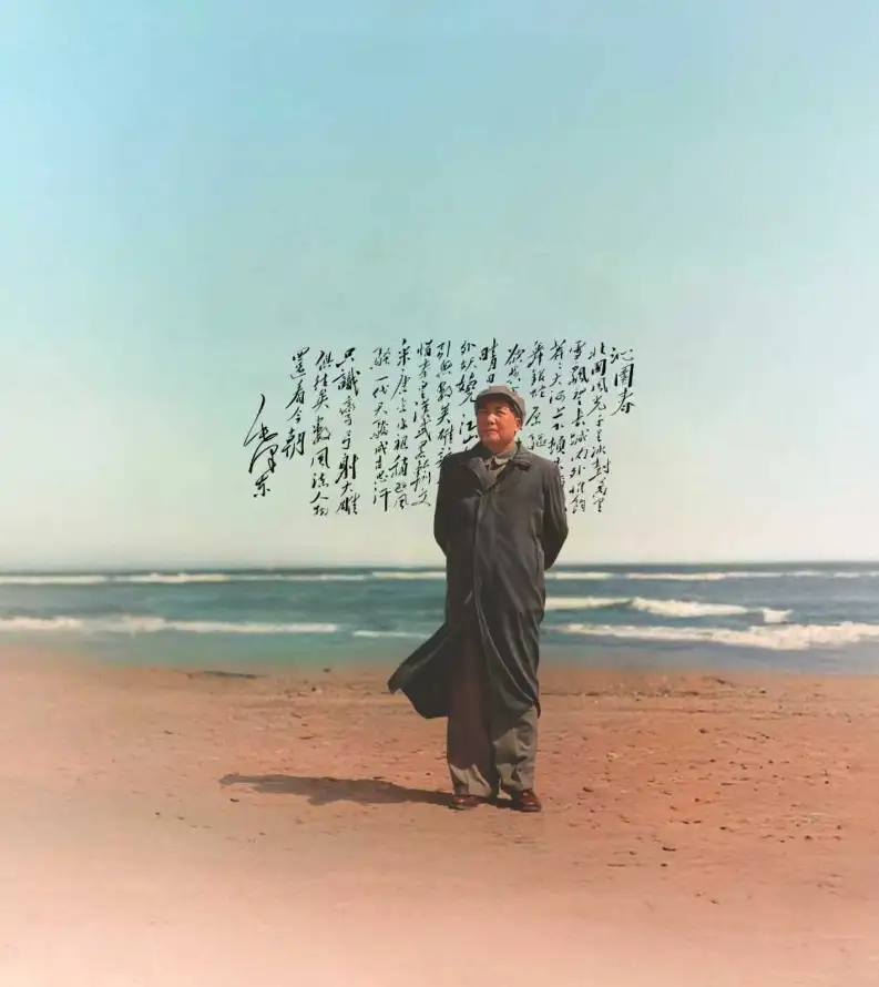 4k书法壁纸 - 伟人 - 毛体 - 沙滩「哲风壁纸」
