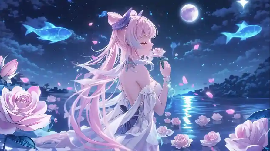 4k原神壁纸-夜空 - 星空-月亮「哲风壁纸」