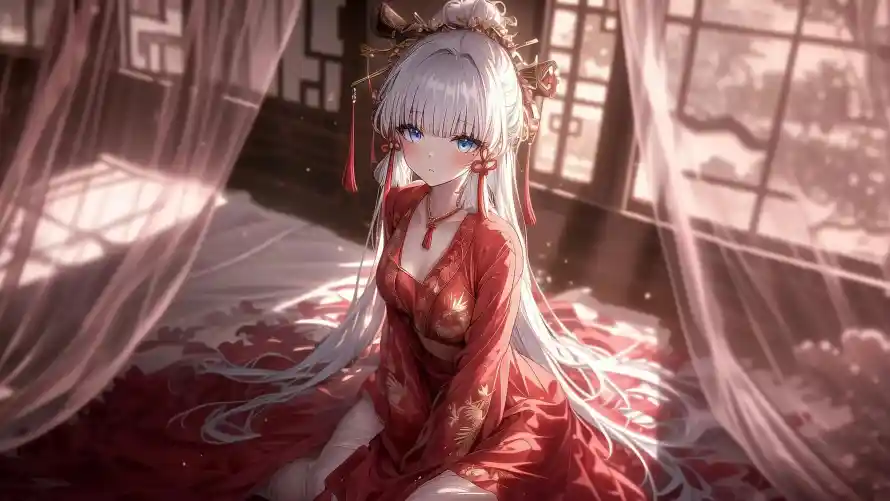 4k原神壁纸-古风 - 婚服-白发「哲风壁纸」