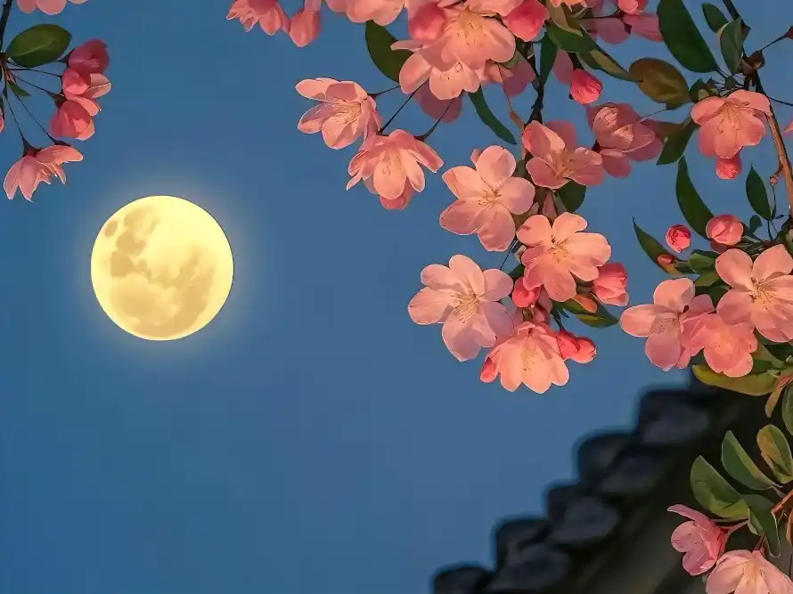 3k古风壁纸-圆月 - 夜空-屋檐「哲风壁纸」