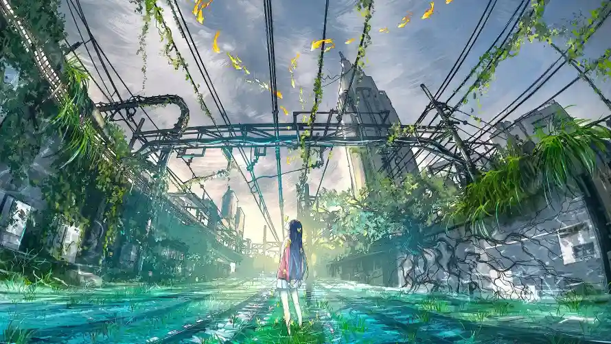 3k动漫壁纸-少女 - 废墟-水面「哲风壁纸」