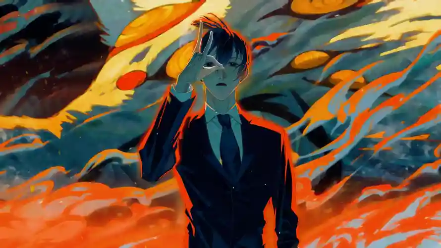 4k插画壁纸-橙色 - 火焰-西装「哲风壁纸」