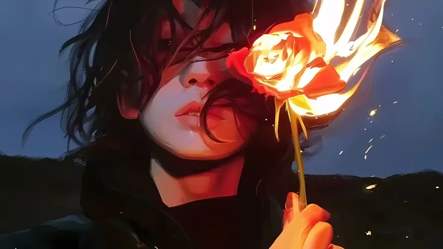3k卷发壁纸-夜晚 - 少年-插画「哲风壁纸」