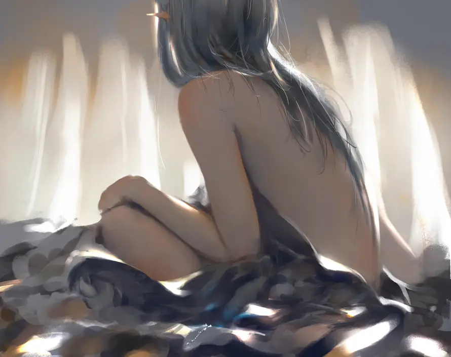 5k光影壁纸-坐姿 - 少女-插画「哲风壁纸」
