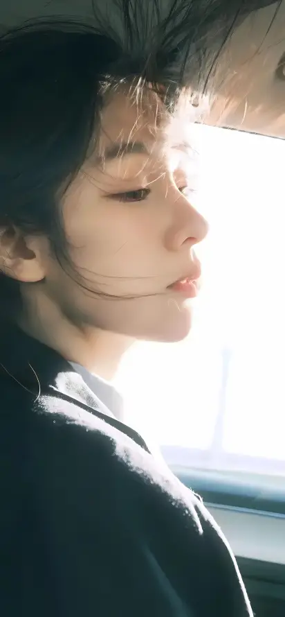 4k侧颜壁纸 - 少女 - 暖光 - 短发「哲风壁纸」