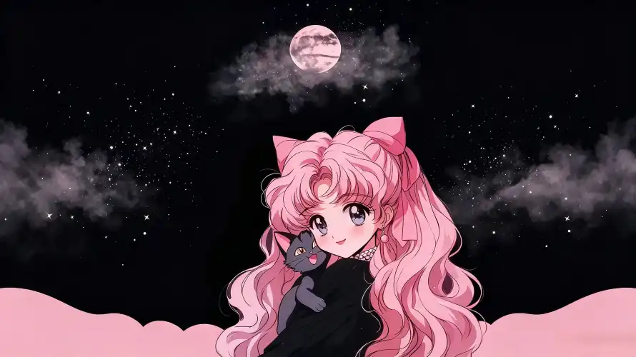 3k云朵壁纸-卷发 - 夜晚-少女「哲风壁纸」