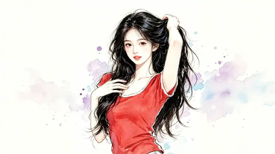 3k卷发壁纸-手绘 - 插画-红衣「哲风壁纸」