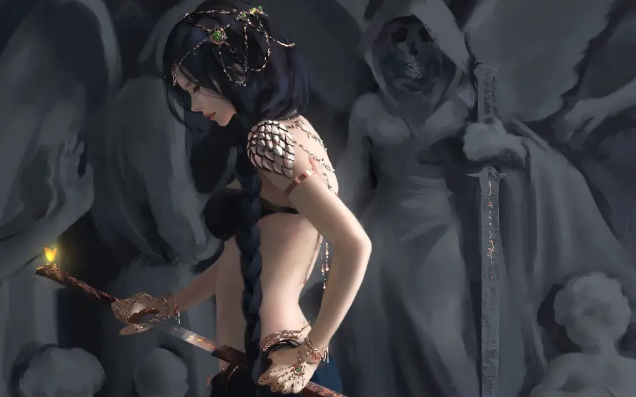 2k女性壁纸-烛台 - 纹身-雕像「哲风壁纸」