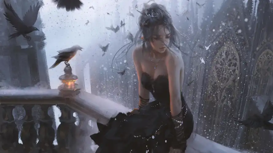 4k下雪壁纸-乌鸦 - 厚涂-女性「哲风壁纸」