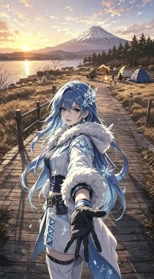 4k伸手壁纸 - 冰系 - 少女 - 日落「哲风壁纸」