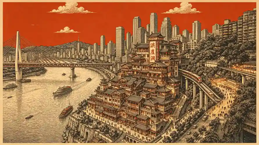 3k国潮壁纸-城市 - 复古-江景「哲风壁纸」