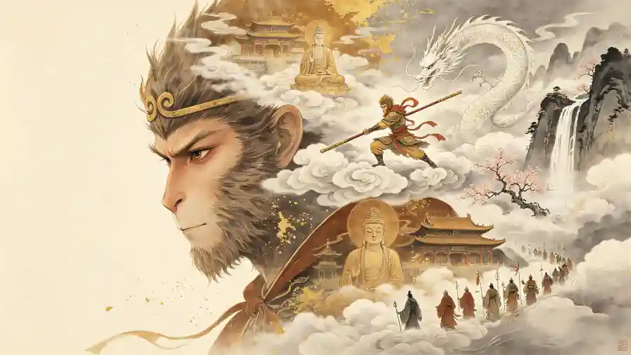 6k云海壁纸-仙山 - 僧人-国风「哲风壁纸」