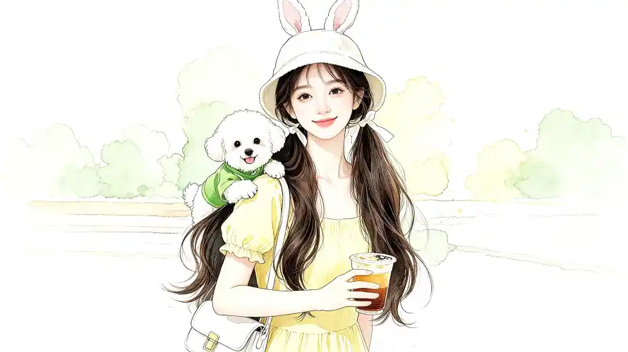 3k可爱壁纸-奶茶 - 少女-户外「哲风壁纸」