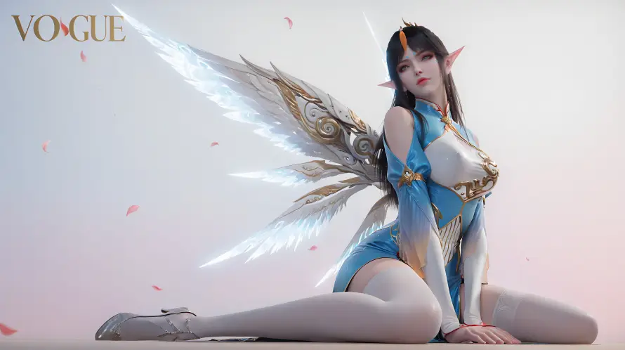 6k3D壁纸-白丝 - 羽翼-长发「哲风壁纸」
