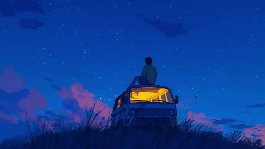 4k夜晚壁纸-少年 - 插画-星空「哲风壁纸」