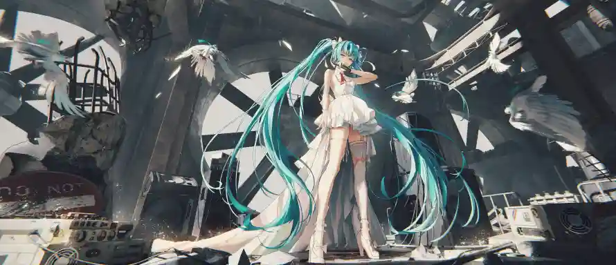 5k动漫壁纸-少女 - 废墟-白裙「哲风壁纸」