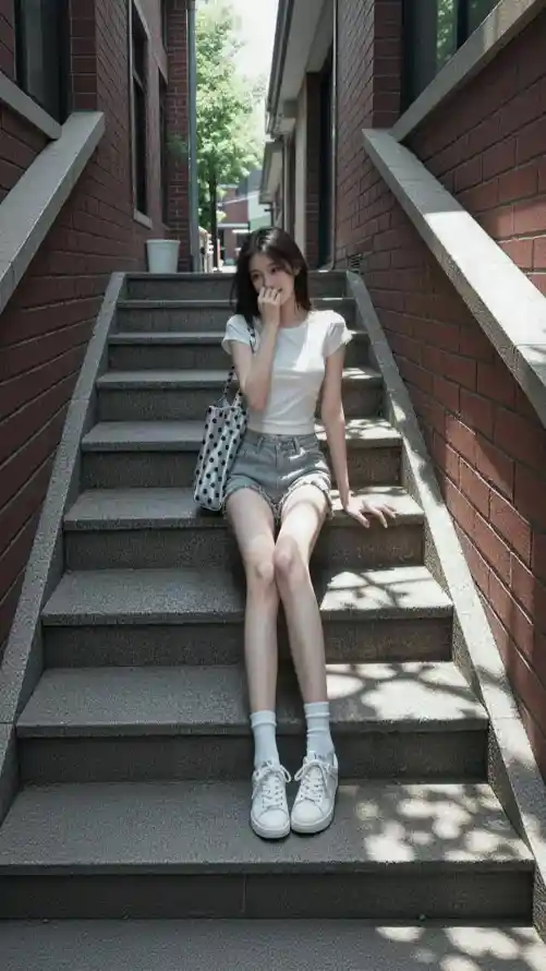 4k女生壁纸 - 小巷 - 白鞋 - 石阶「哲风壁纸」