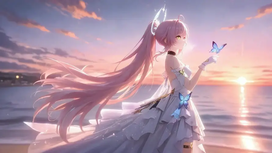 4k夕阳壁纸-大海 - 婚纱-少女「哲风壁纸」