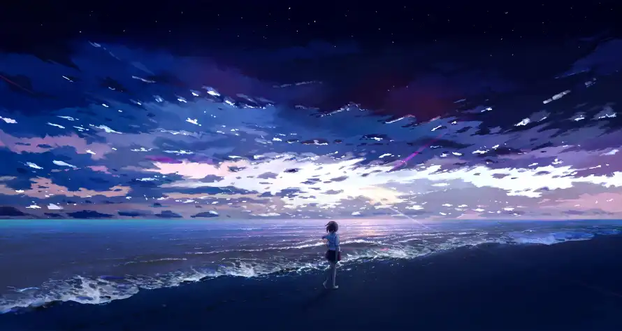 3k云彩壁纸-动漫 - 夜空-少女「哲风壁纸」