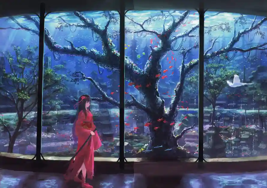 5k古树壁纸-插画 - 森林-水下「哲风壁纸」