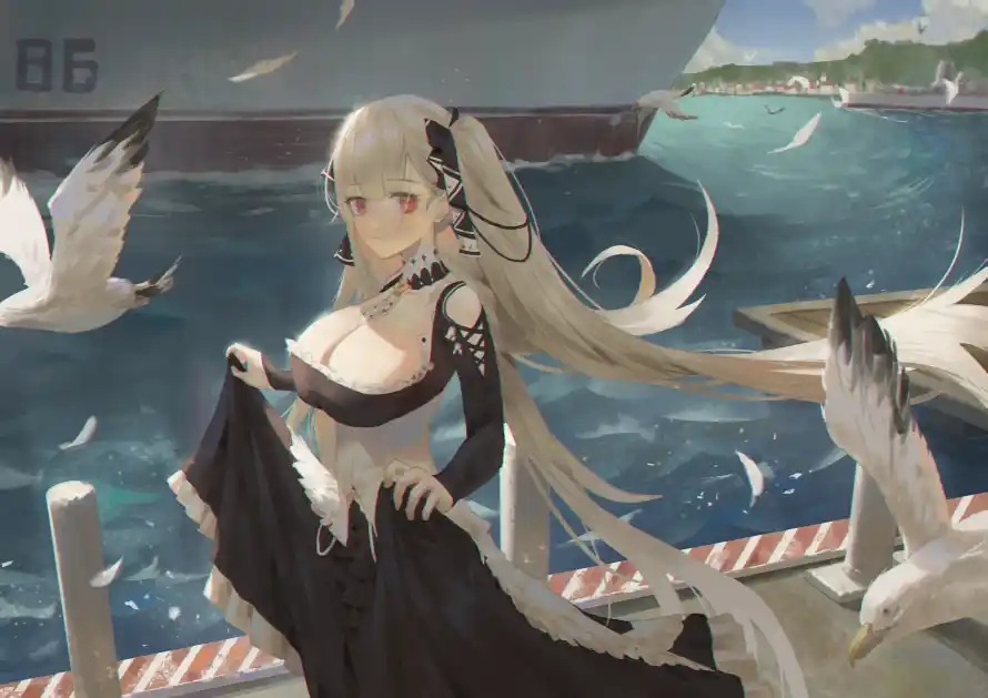 4k少女壁纸-海面 - 海鸥-港口「哲风壁纸」