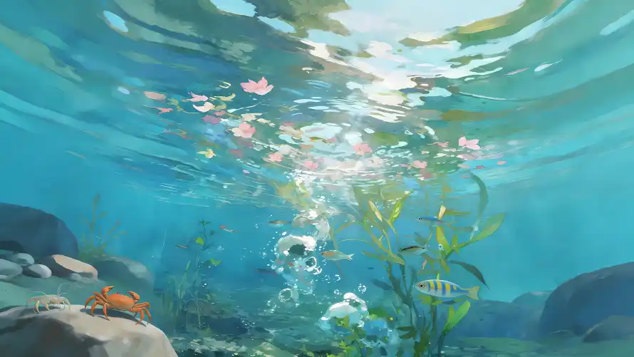 5k光影壁纸-鱼 - 气泡-水下「哲风壁纸」
