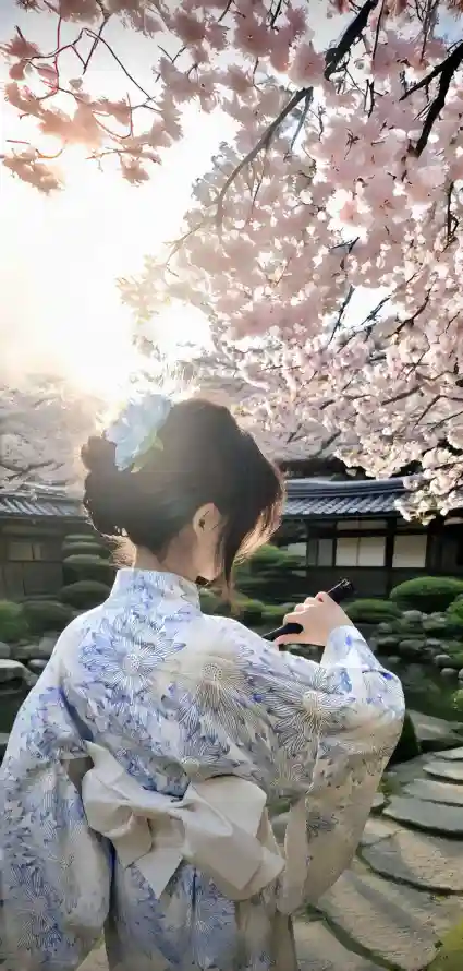 4k和服壁纸 - 春日 - 樱花 - 盘发「哲风壁纸」