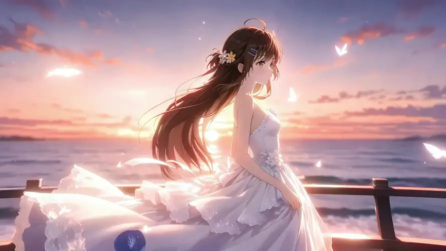 4k夏弥壁纸-大海 - 婚纱-少女「哲风壁纸」