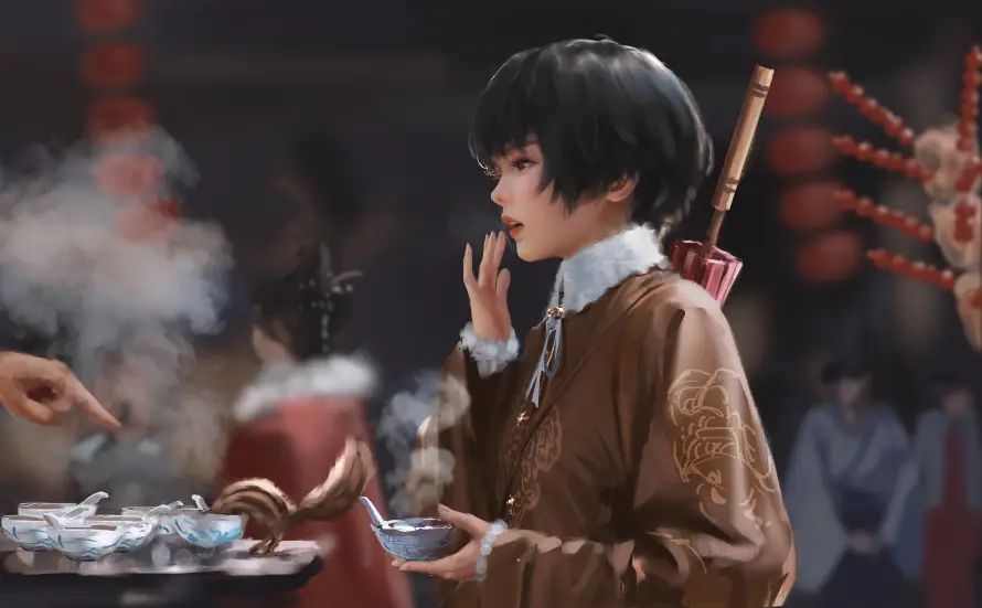 4k古风壁纸-小绿 - 插画-汤碗「哲风壁纸」