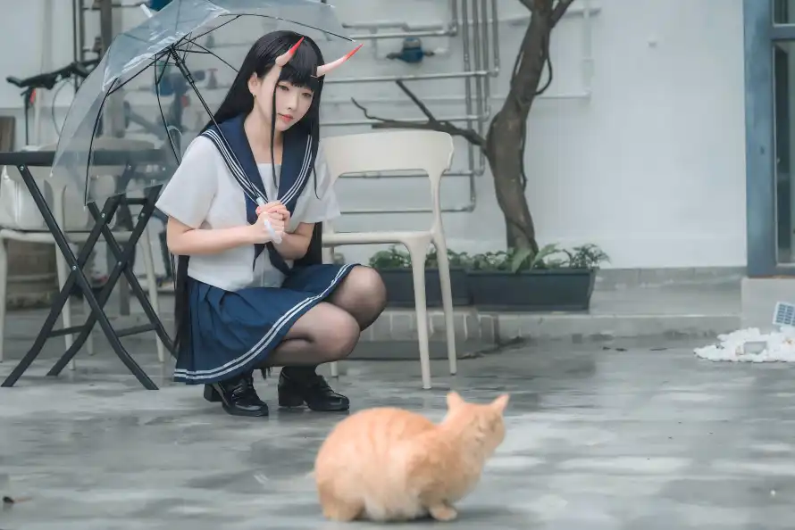 7k户外壁纸-jk - 橘猫-美女「哲风壁纸」