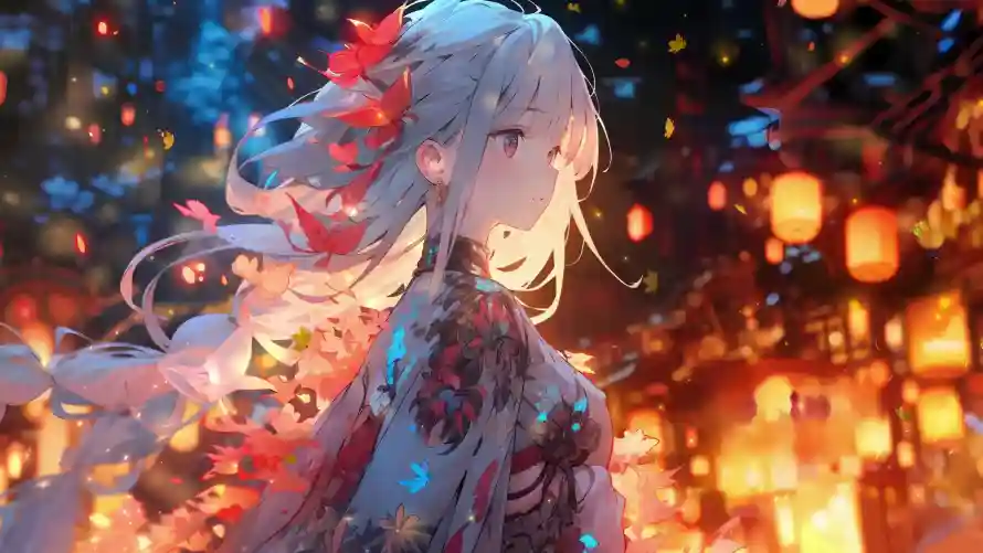 4k国风壁纸-夜景 - 少女-插画「哲风壁纸」