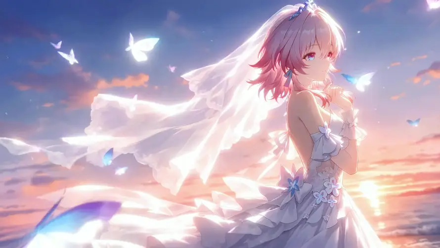 4k大海壁纸-头纱 - 婚纱-少女「哲风壁纸」