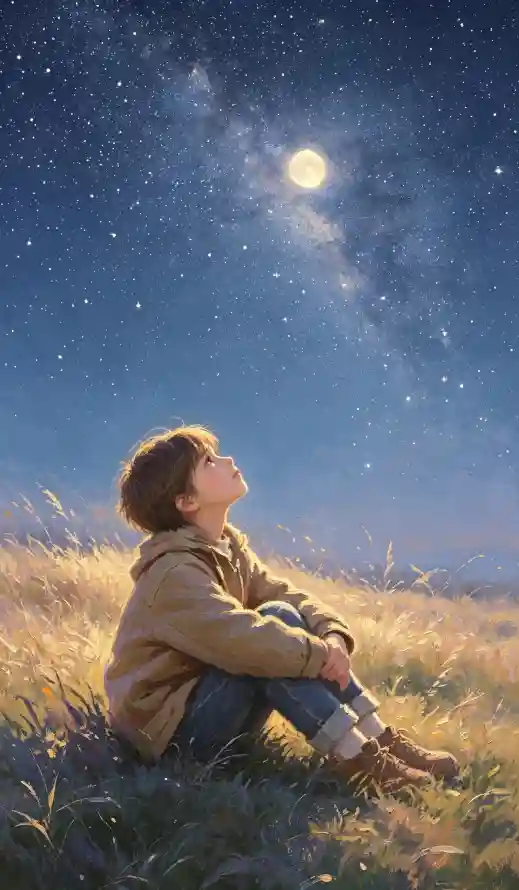 4k夜晚壁纸 - 少年 - 插画 - 星空「哲风壁纸」