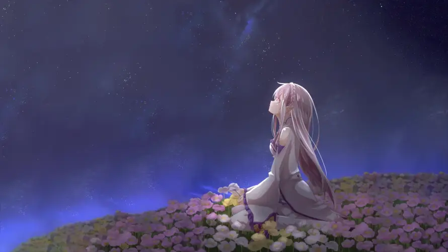 4k坐姿壁纸 - 夜空 - 少女 - 星星「哲风壁纸」