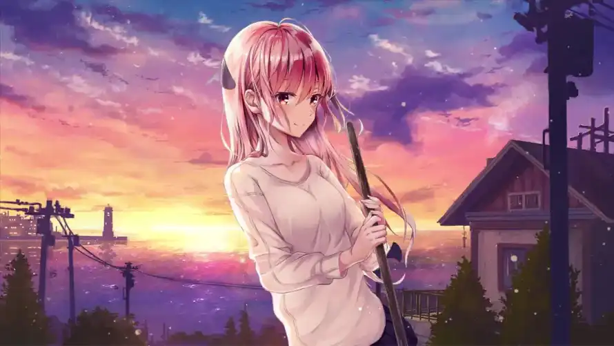 2k傍晚壁纸-天空 - 少女-房屋「哲风壁纸」